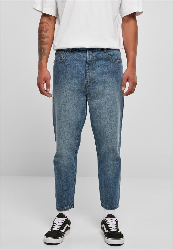 Cropped Tapered Jeans, Mid Deep Blue